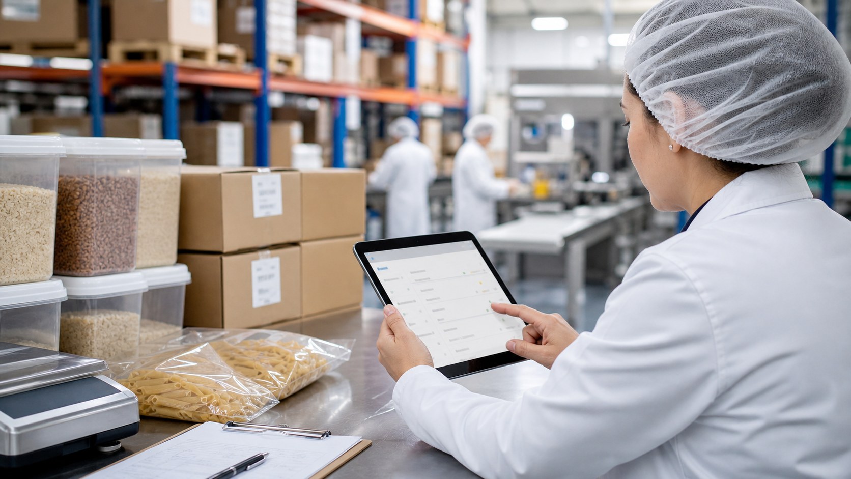 Estrutura de armazenagem com caixas e produtos em centro de distribuição